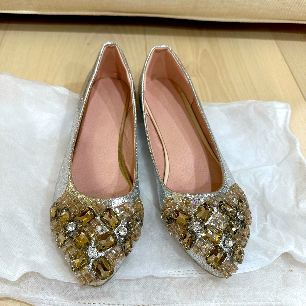 Bling-bling wedding dress flat shoes eur42